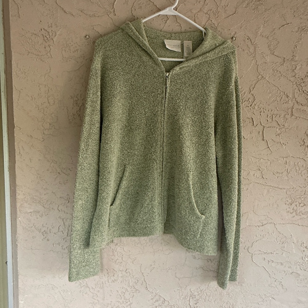 First Issue Women’s Full—Zip Hooded Cardigan Sweater Size XL Green
